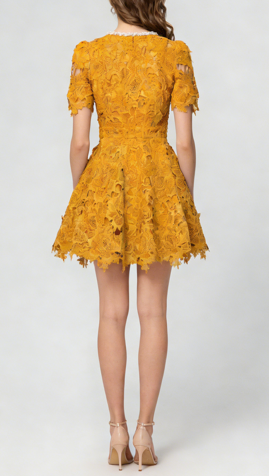 sylvia orange Beaded hollow crochet mini dress