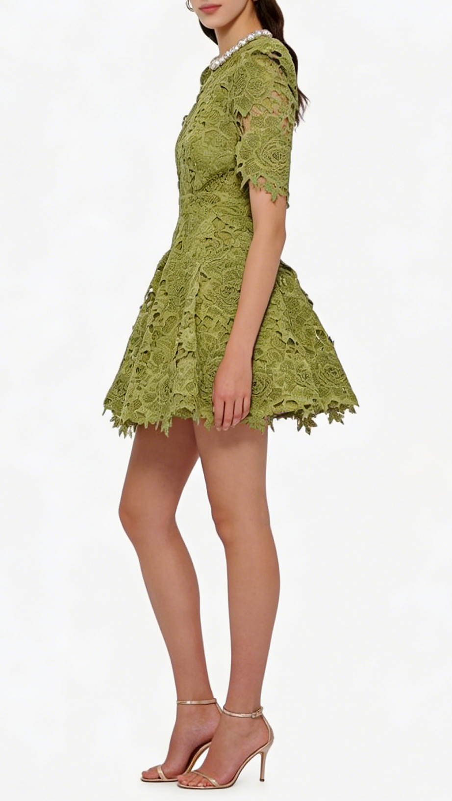 sylvia green Beaded hollow crochet mini dress