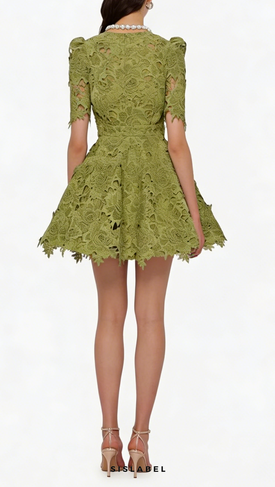 sylvia green Beaded hollow crochet mini dress