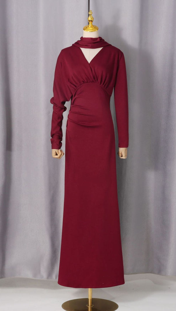 AIIZIE Jaana Elegant V-Neck Satin Long Sleeve Maxi Dress - Luxe Evening Gown - product image