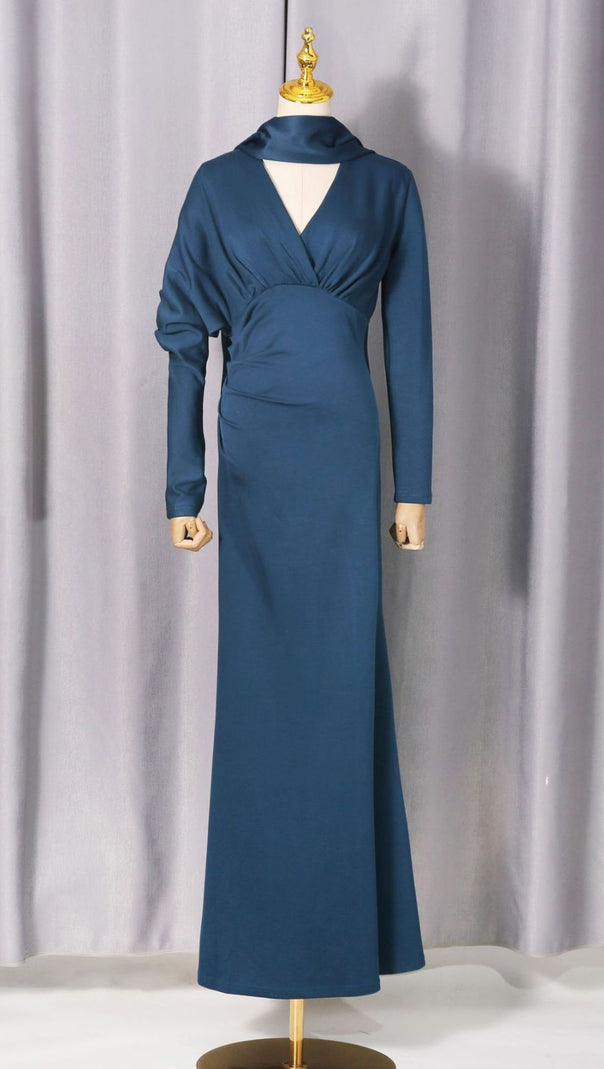AIIZIE Jaana Elegant V-Neck Satin Long Sleeve Maxi Dress - Luxe Evening Gown - product image