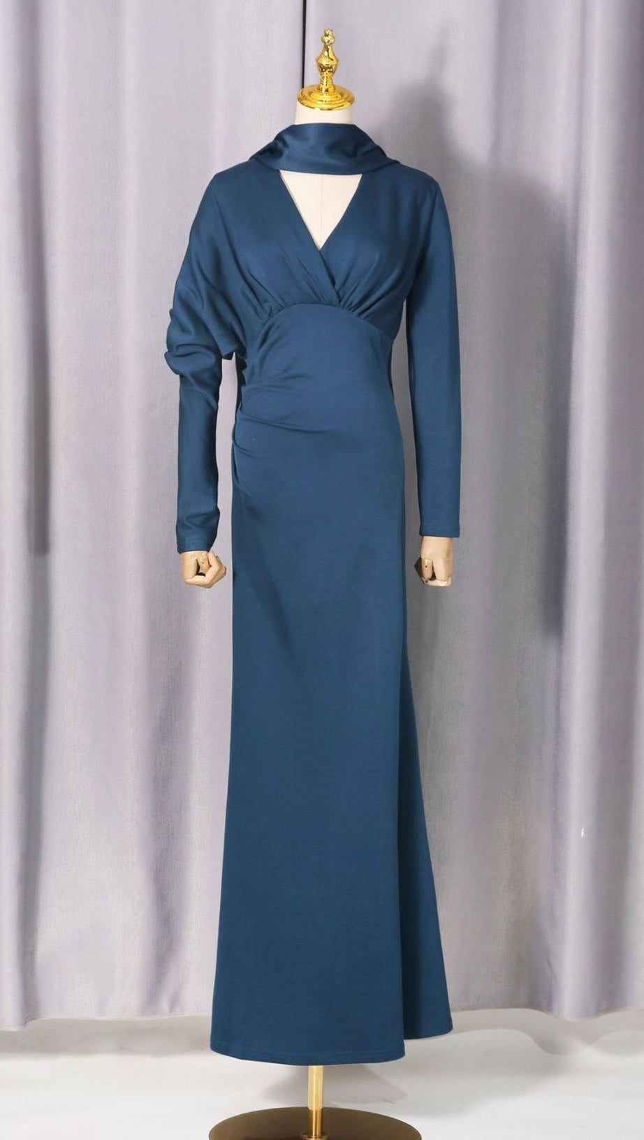 Jaana Elegant V-Neck Satin Long Sleeve Maxi Dress - Luxe Evening Gown