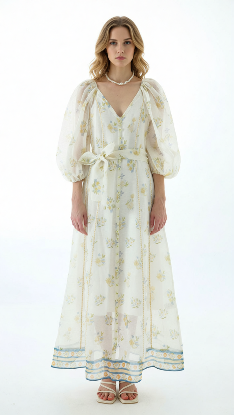 Jacobo Floral Puff Sleeve V-Neck Maxi Dress - Romantic Summer Elegance