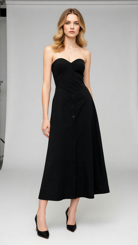 Jakub Black Strapless Button-Front Pant Dress