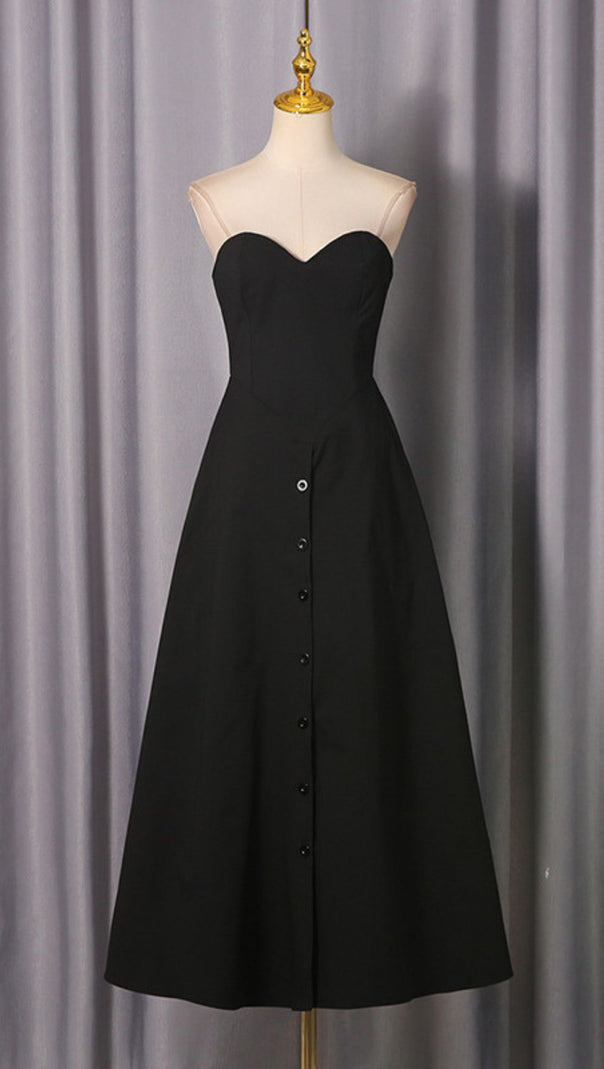 AIIZIE Jakub Black Strapless Button-Front Pant Dress - product image