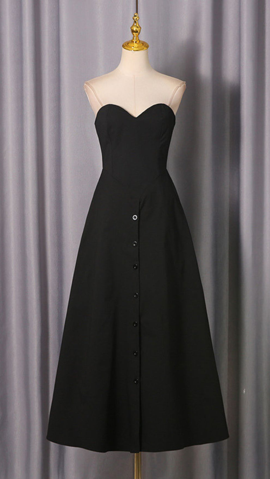 Jakub Black Strapless Button-Front Pant Dress