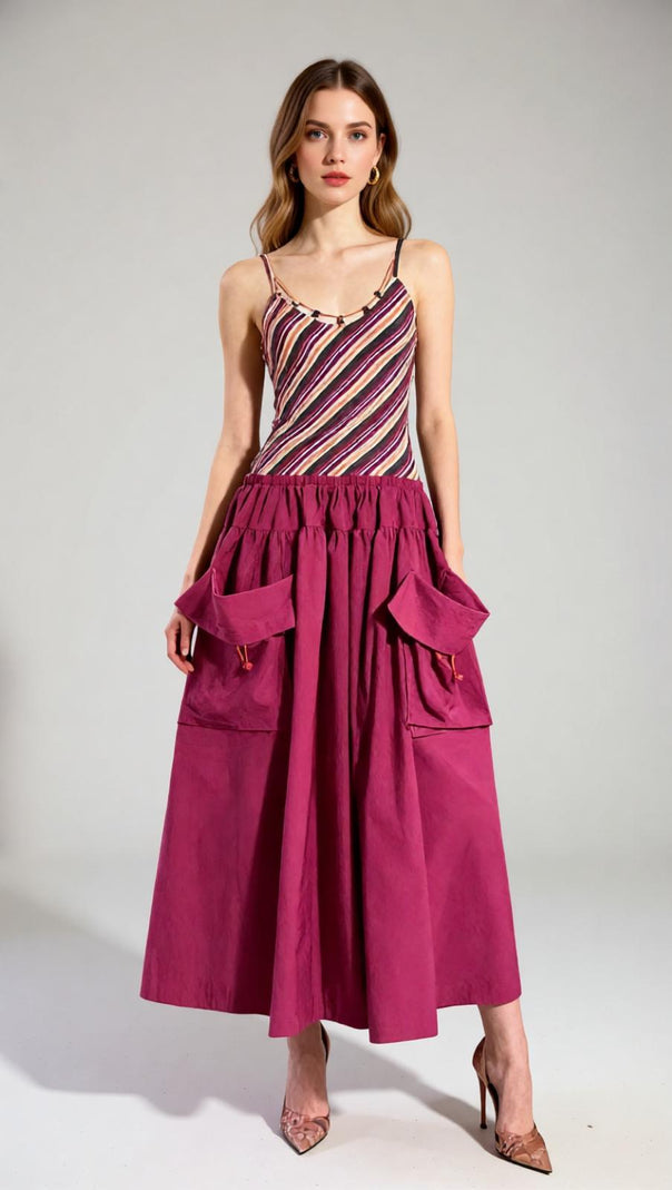 AIIZIE Jalal Vibrant Striped Maxi Dress with Statement Pockets - Effortless Chic for Women - product image