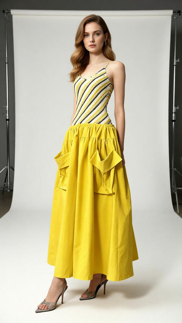 AIIZIE Jalal Vibrant Striped Maxi Dress with Statement Pockets - Effortless Chic for Women - product image