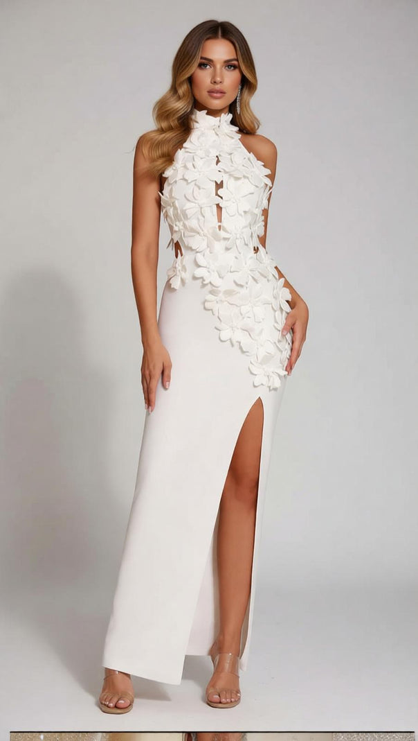 AIIZIE Stunning Red Floral Halter Bandage Maxi Dress | Gala & Wedding Guest Gown - product image