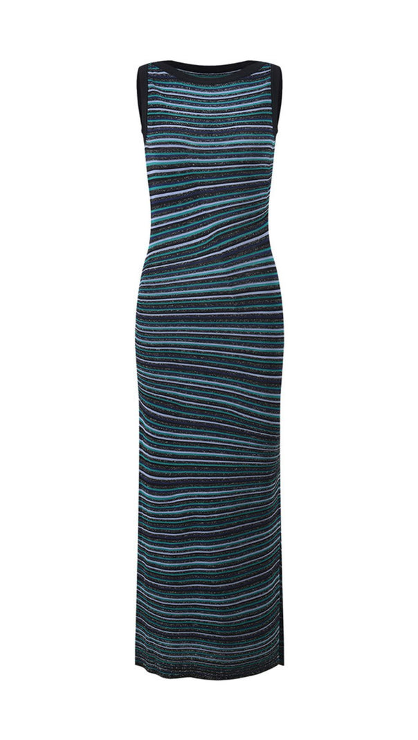 AIIZIE Jamaica Blue Shimmer Stripe Knit Maxi Dress - product image