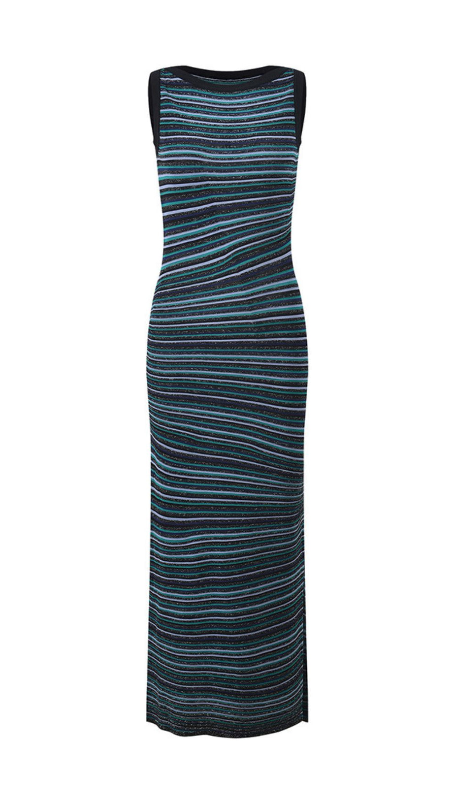 Jamaica Blue Shimmer Stripe Knit Maxi Dress