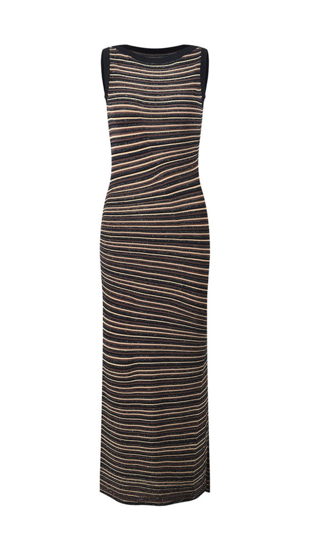 Jamaica Coffee Striped Knit Maxi Dress - Effortless Sleeveless Elegance