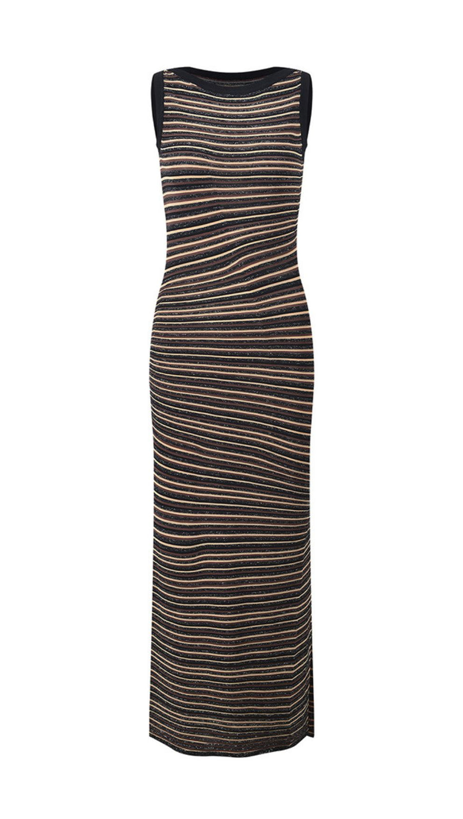 Jamaica Coffee Striped Knit Maxi Dress - Effortless Sleeveless Elegance