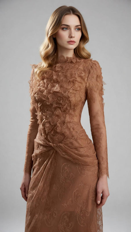 Jamar Romantic Lace Midi Dress | Elegant Long Sleeve Occasion Wear