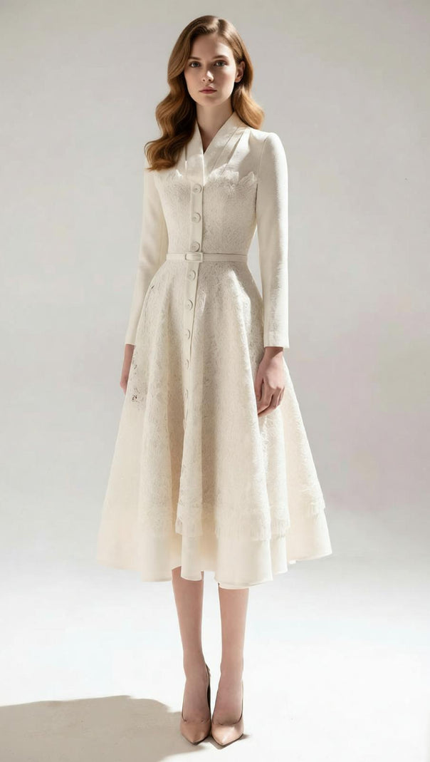 AIIZIE Jamir Elegant Lace Long Sleeve Midi Dress | Timeless Sophistication for Women - product image