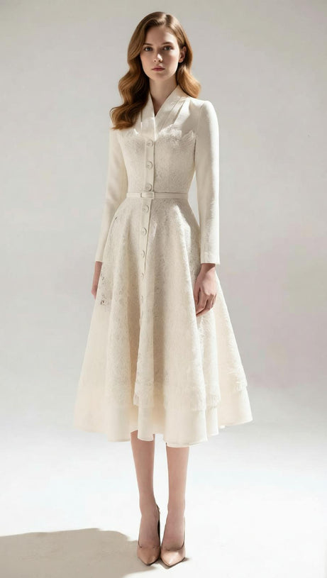 Jamir Elegant Lace Long Sleeve Midi Dress | Timeless Sophistication for Women