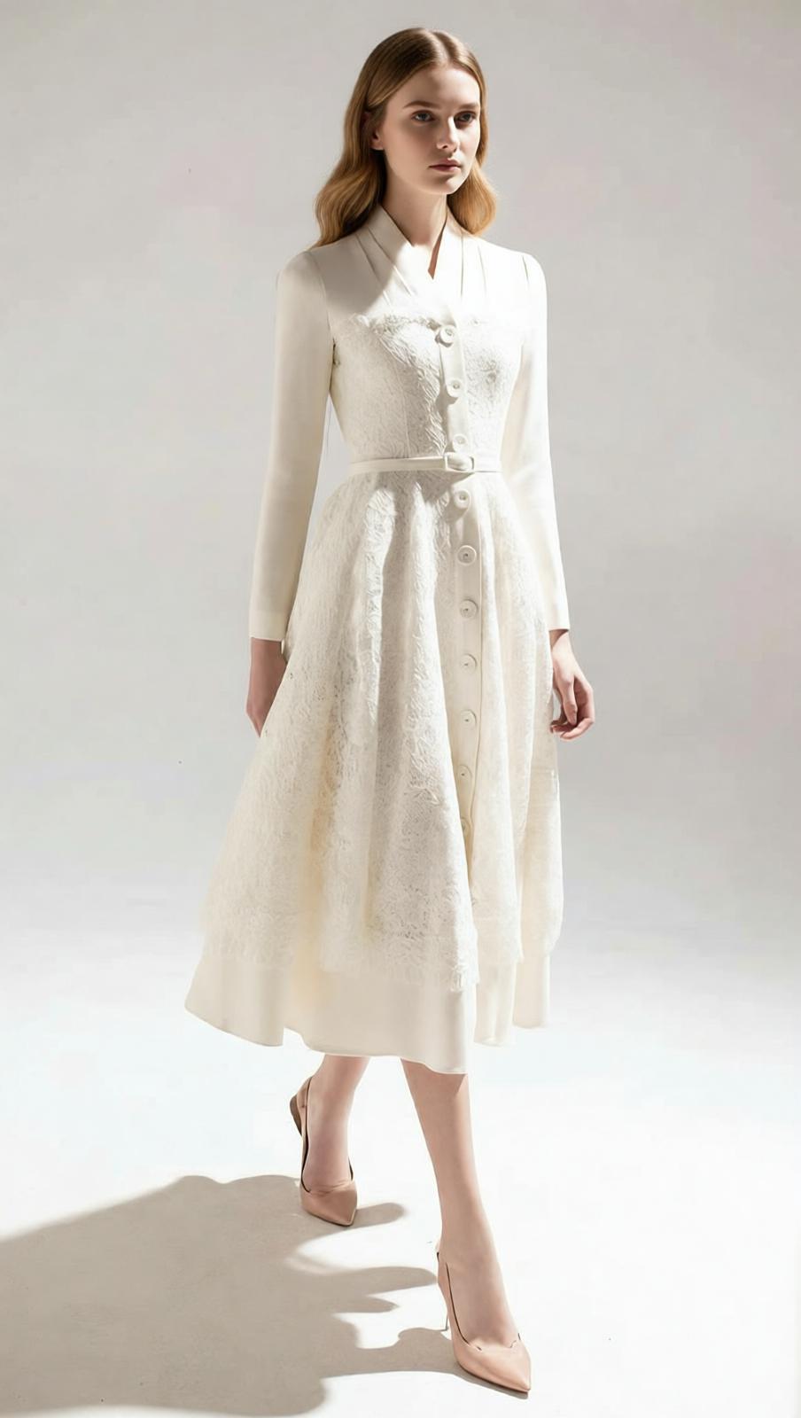 Jamir Elegant Lace Long Sleeve Midi Dress | Timeless Sophistication for Women