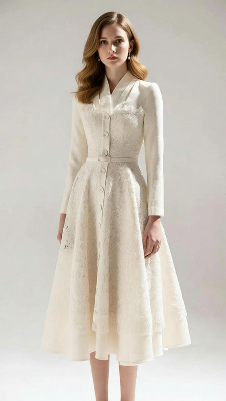 Jamir Elegant Lace Long Sleeve Midi Dress | Timeless Sophistication for Women