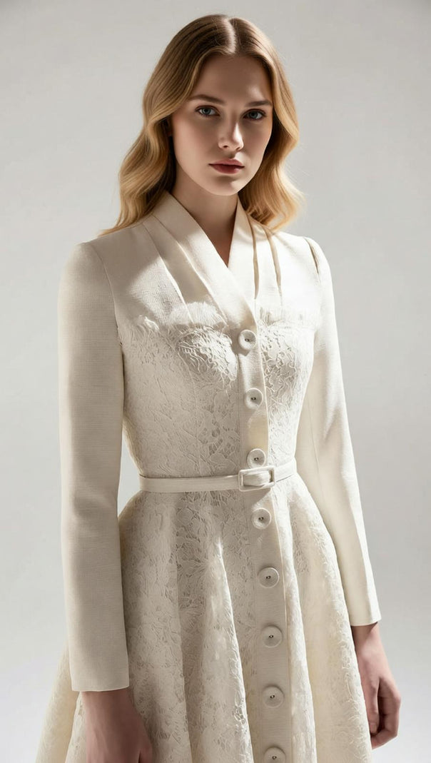 AIIZIE Jamir Elegant Lace Long Sleeve Midi Dress | Timeless Sophistication for Women - product image