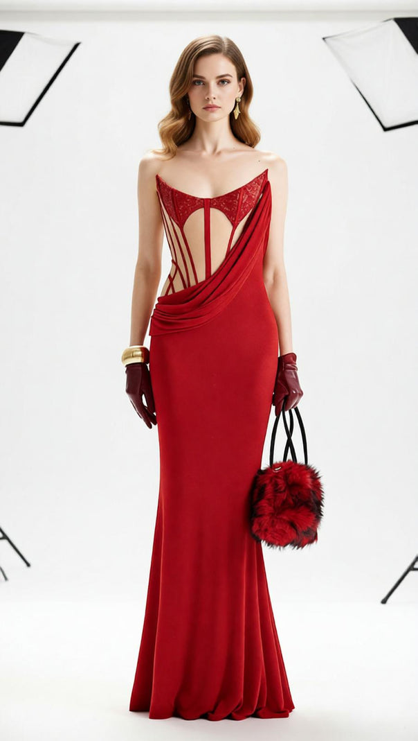 AIIZIE Janan Red Corset Gown: The Ultimate Glamour Statement - product image