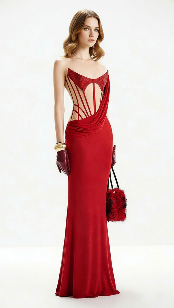 AIIZIE Janan Red Corset Gown: The Ultimate Glamour Statement - product image