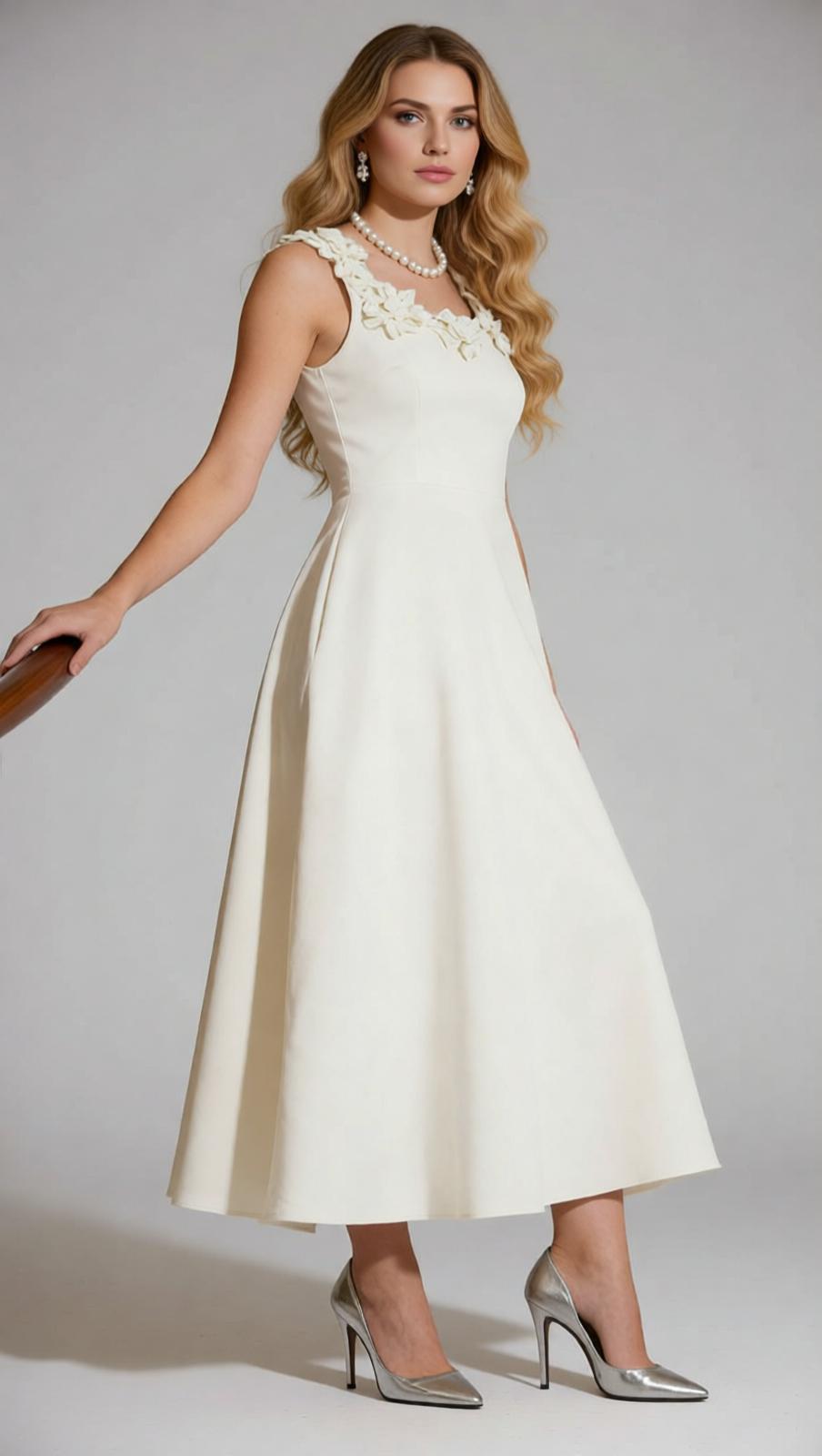 Janan White Floral Midi Dress - Elegant, Romantic & Perfect for Special Occasions