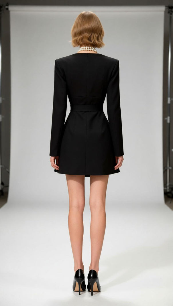 AIIZIE Janelle Chic Black Floral Long Sleeve Mini Dress with 3D Embellishments - product image
