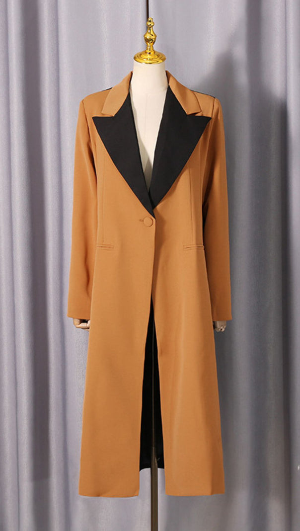 AIIZIE Janette Power Chic Longline Blazer Coat - Tailored Camel & Black - product image