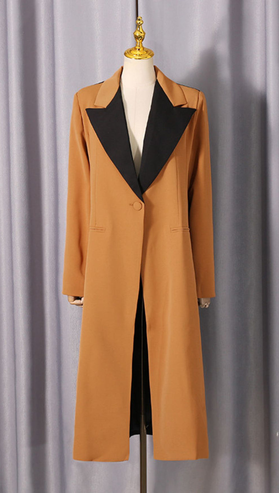 Janette Power Chic Longline Blazer Coat - Tailored Camel & Black