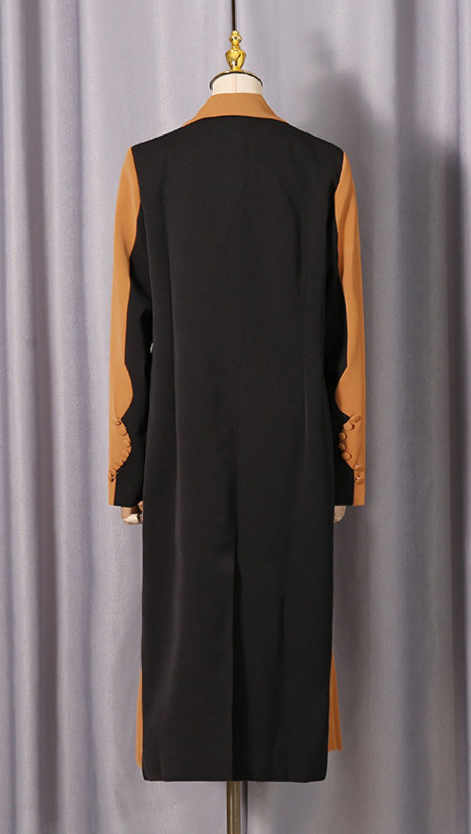 Janette Power Chic Longline Blazer Coat - Tailored Camel & Black