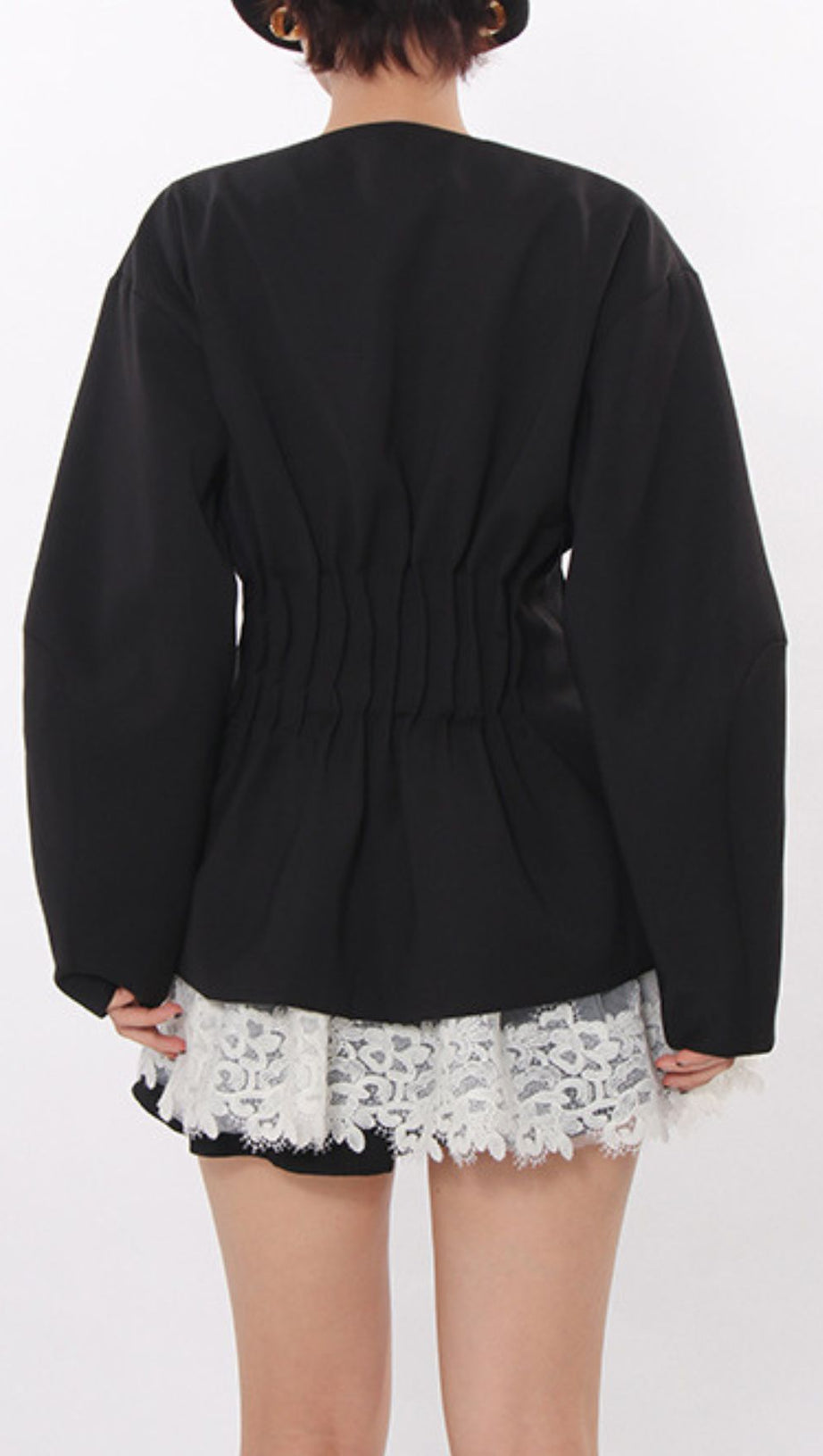 Janina Black Pleated Sequin Embellished Blazer – Chic Lace Patchwork Statement Jacket