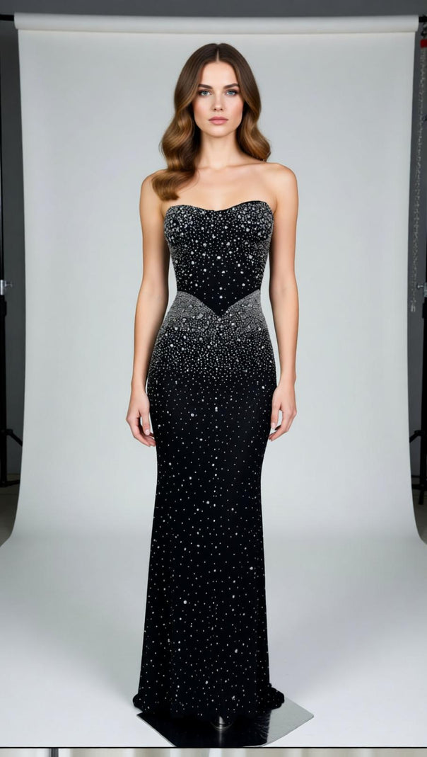AIIZIE Janny Sparkle Strapless Maxi Dress - Diamond Crystal Evening Gown - product image