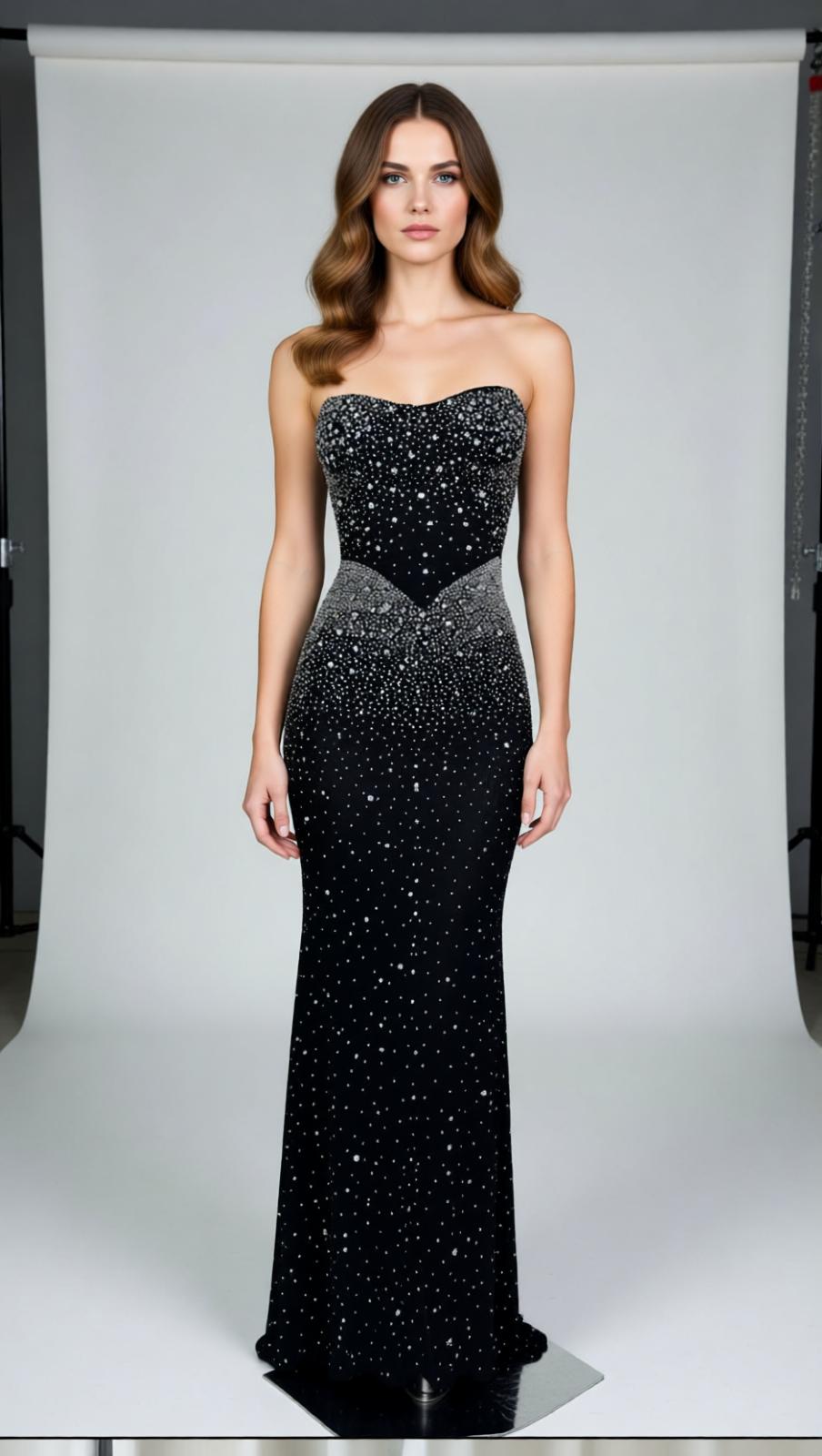 Janny Sparkle Strapless Maxi Dress - Diamond Crystal Evening Gown