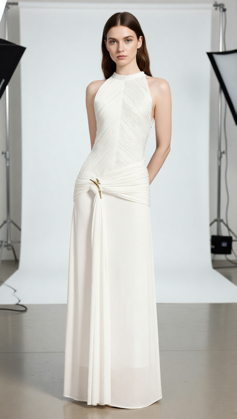 Jára Elegant Halter Neck Knotted Maxi Dress - Effortless Chic for Special Occasions