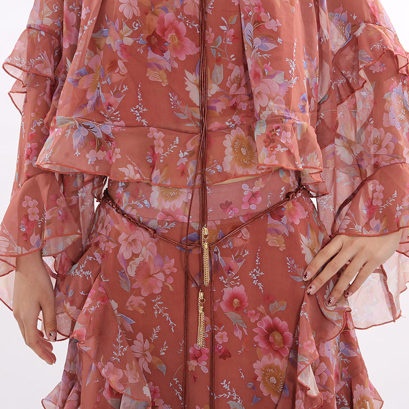 Boho Chic Floral Ruffle Top & Maxi Skirt Set