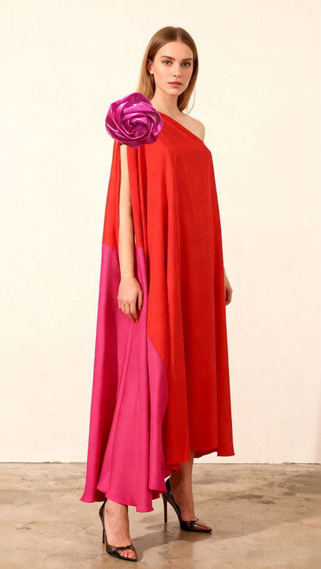 Jaslene Vibrant One-Shoulder Maxi Dress | Bold Floral Statement Gown