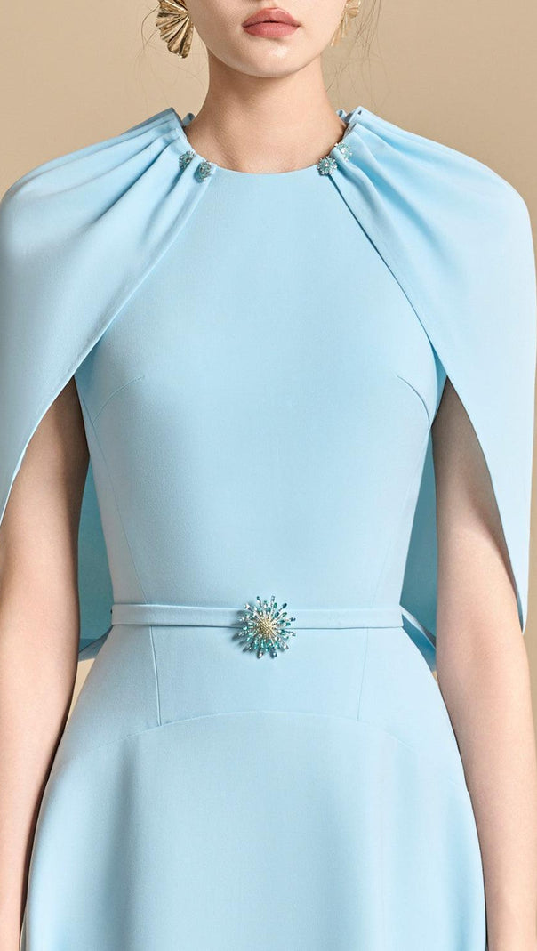 AIIZIE JASMINE A-LINE CAPE SLEEVED MAXI DRESS IN LIGHT BLUE - product image