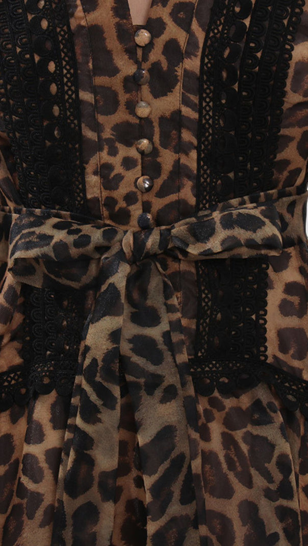 AIIZIE Jasna Women's Fierce Elegance Leopard Print Maxi Dress with Lace Trim - product image