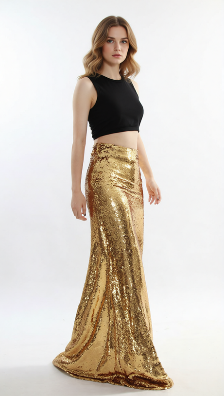 Javed Glamour Gold Sequin Maxi Skirt - Dazzling Evening & Party Wear