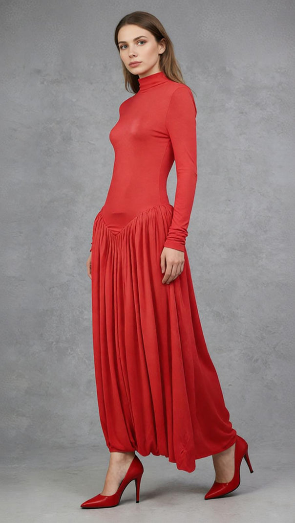 AIIZIE Javon Radiant Red Long Sleeve Maxi Dress - Elegant Evening Gown for Women - product image