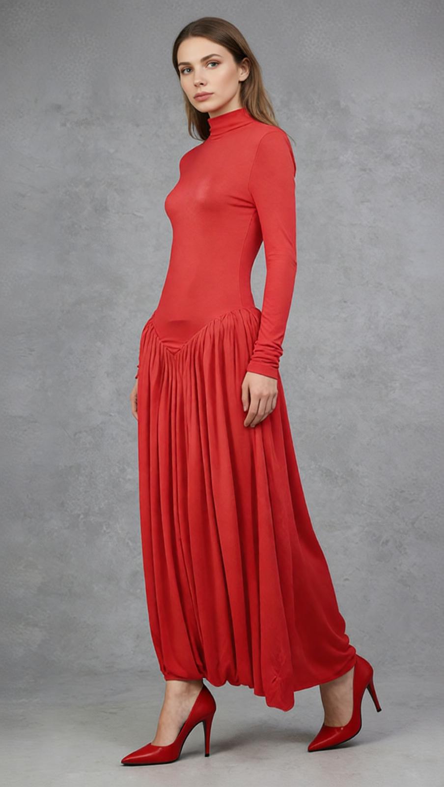 Javon Radiant Red Long Sleeve Maxi Dress - Elegant Evening Gown for Women