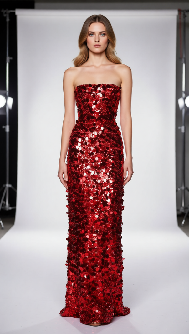 AIIZIE Jaya Red Strapless Sequin Maxi Dress | Unapologetic Glamour for Unforgettable Nights - product image