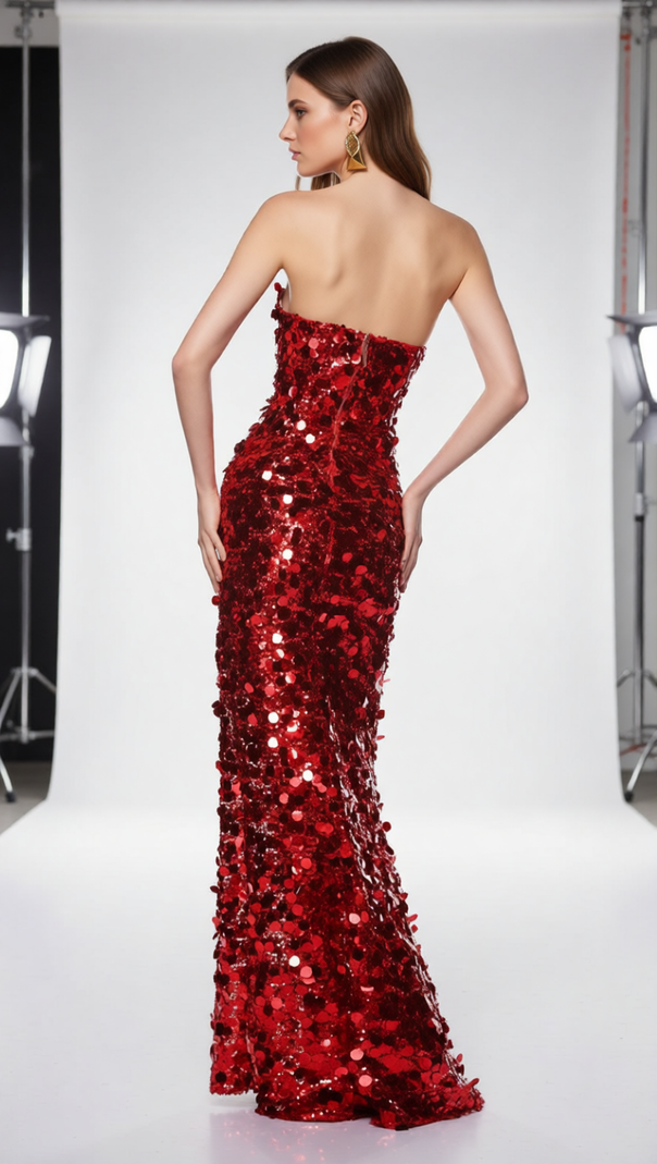AIIZIE Jaya Red Strapless Sequin Maxi Dress | Unapologetic Glamour for Unforgettable Nights - product image