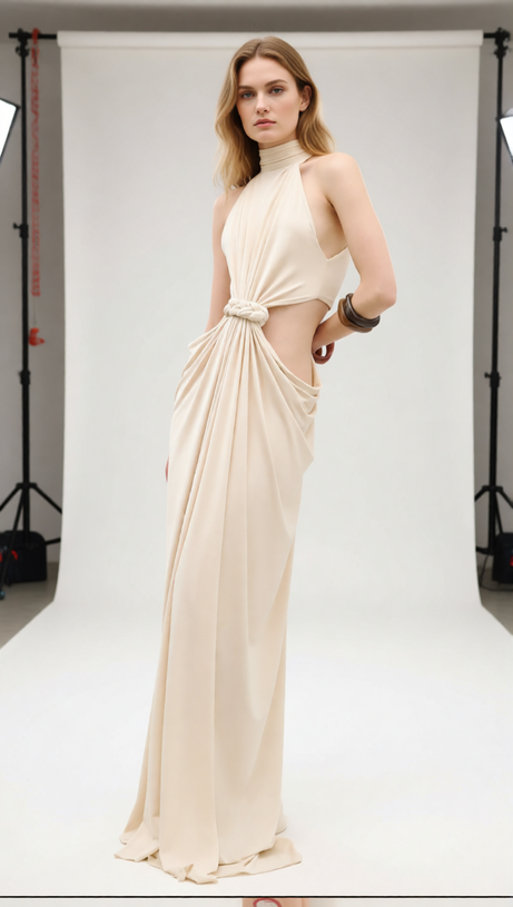 Jayme Halter Cutout Maxi Dress - Elegant Draped Knot Detail