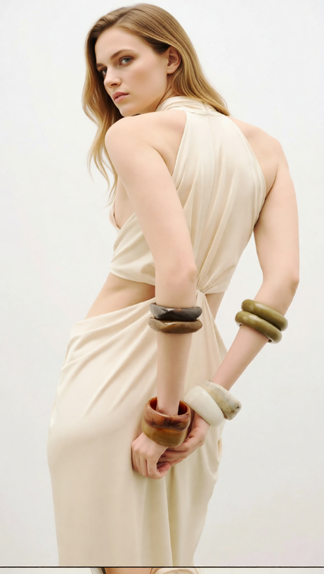 Jayme Halter Cutout Maxi Dress - Elegant Draped Knot Detail