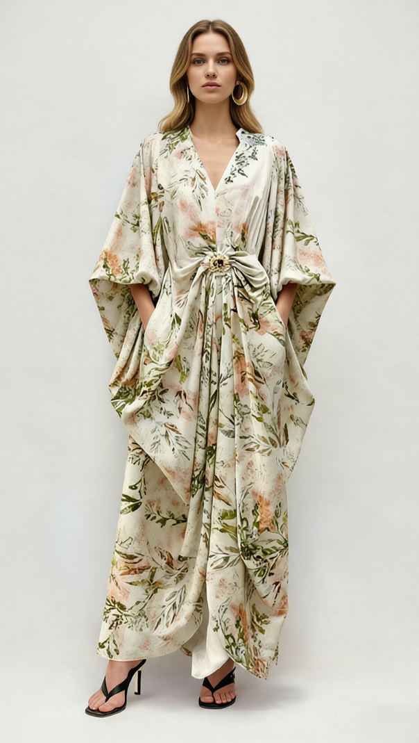 AIIZIE Jeanine Botanical Bloom Flowing Maxi Dress | Elegant Long Sleeve - product image