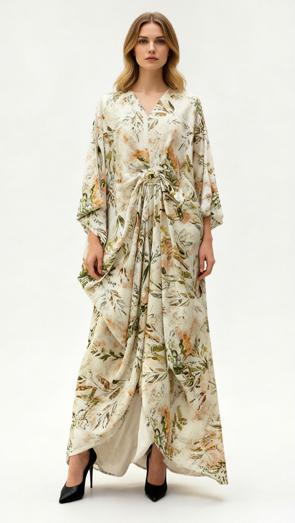 AIIZIE Jeanine Botanical Bloom Flowing Maxi Dress | Elegant Long Sleeve - product image