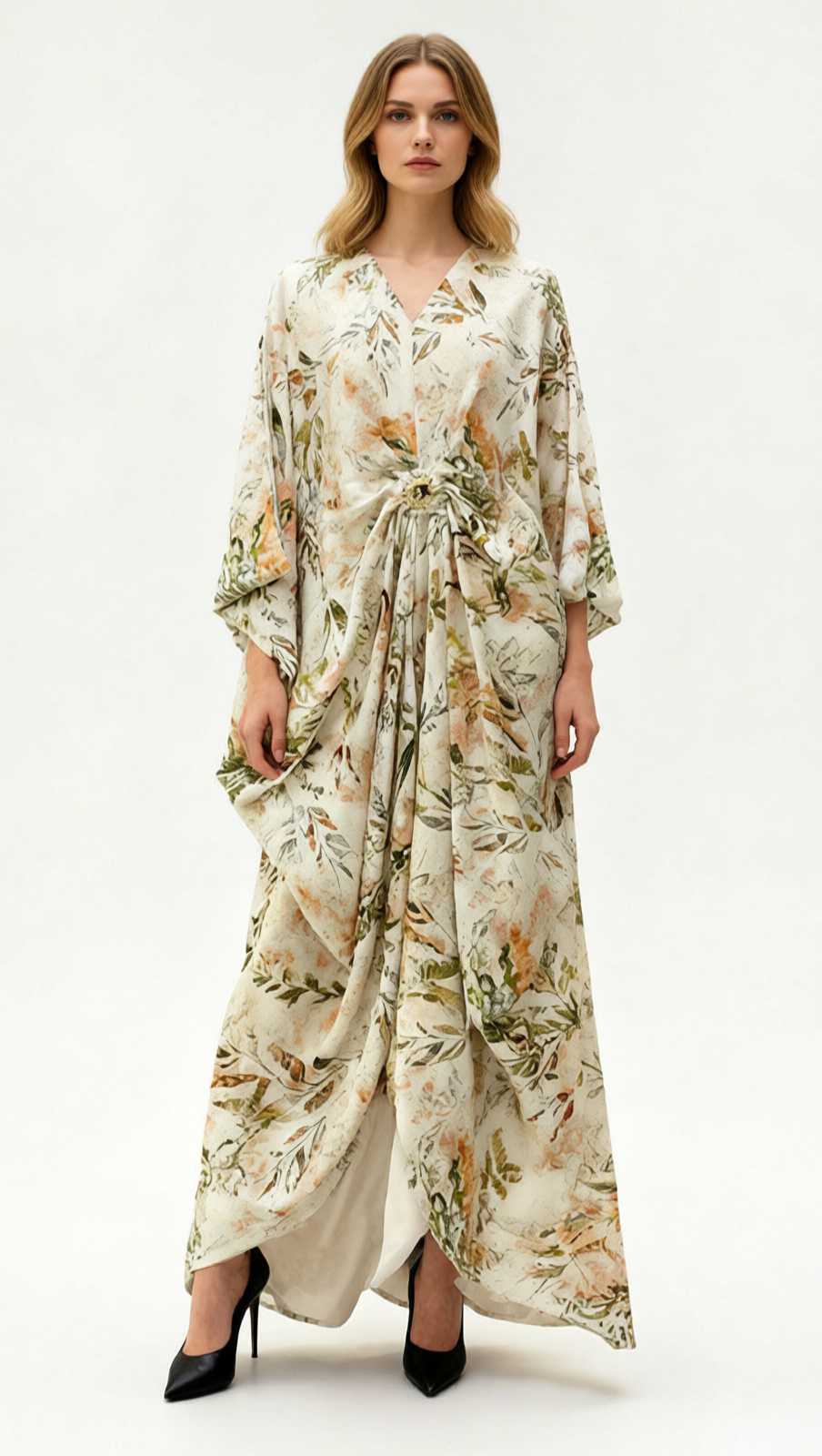Jeanine Botanical Bloom Flowing Maxi Dress | Elegant Long Sleeve