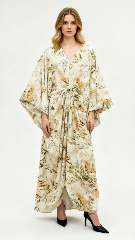 Jeanine Botanical Bloom Flowing Maxi Dress | Elegant Long Sleeve