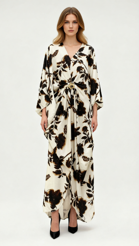 Jeanine Botanical Bloom Flowing Maxi Dress | Elegant Long Sleeve